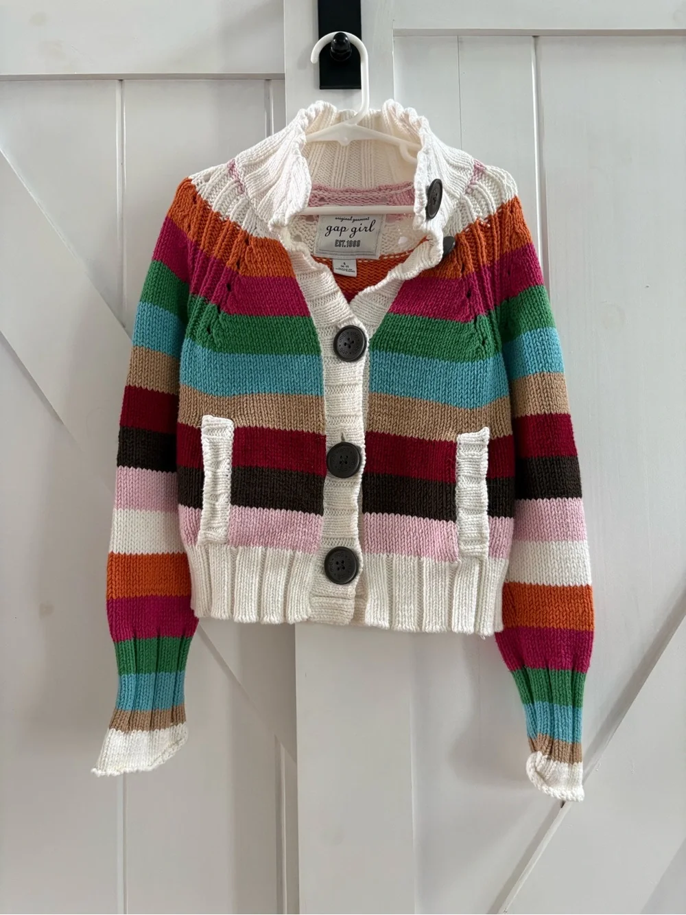 Vintage Gap Girl Multicolor Striped Button Down Cardigan Sweater - Small (6-7)